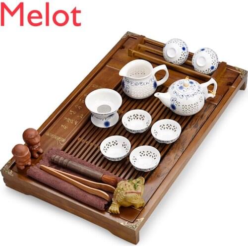 Kung Fu Tea Set Teapot Tea Pitcher Tea Cup Solid Wood Large Tea Tray Set Living Room Home Simple Teapot High Quality and Durable