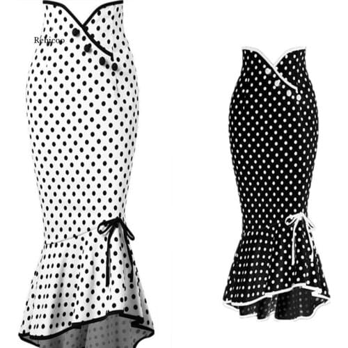 Women Korea Fashion Skirts 2021 Summer Sexy High Waist Midi Skirts Elegant Polka Dot Print Mermaid Trumpet Skirts