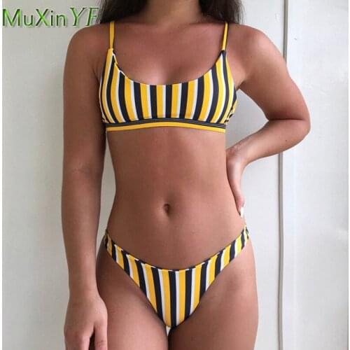 Women Sexy Black Yellow Stripe Bikini Set 2021 Beach Bathing Suits Ladies Low Waist Swimsuit Fashion Outdoor Swimming Clothing