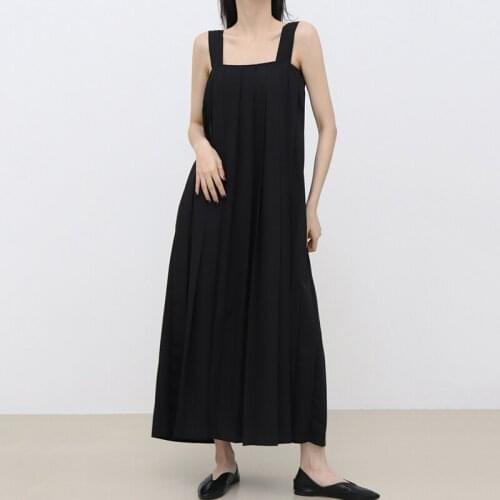 Sannian Women Dress New Summer Thin Leakage Collarbone Loose Overlapping Sleeveless Pleated Undershirt Dresses Ladies Clothes