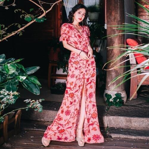 2018 women fashion summer elegant slim bodycon sexy casual party beach runway long maxi backless v-neck chiffon dress