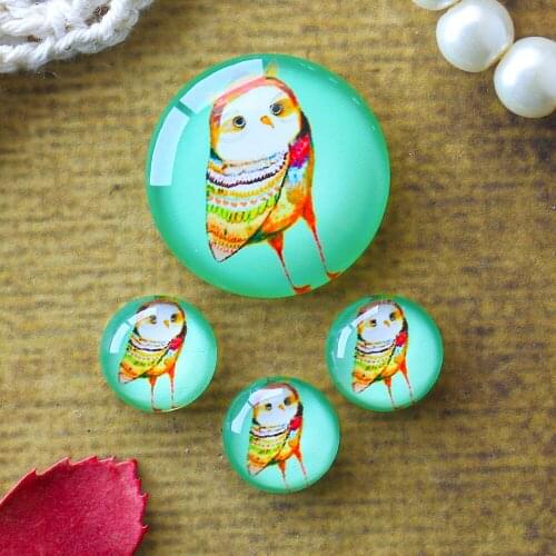 12mm 25mm 14mm 16mm 18mm 20mm Photo Glass Cabochons Round Cameo Set Handmade Settings Owl 09