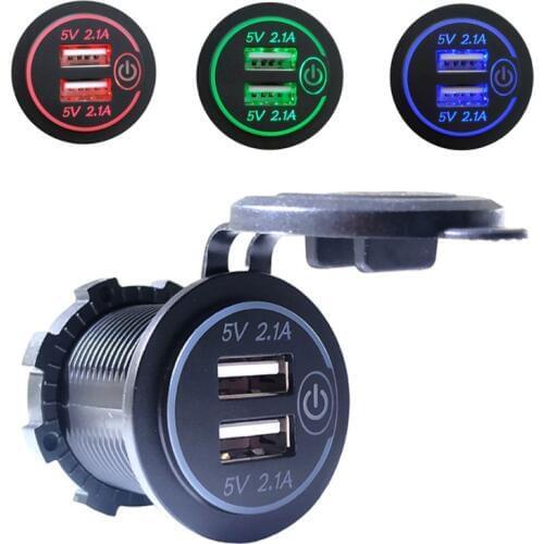 12V 24V Dual USB 2.1A LED Car Charger Adapter With Touch ON OFF Switch Power Cable For Car Boat Marine Truck Motorcycle Camper V