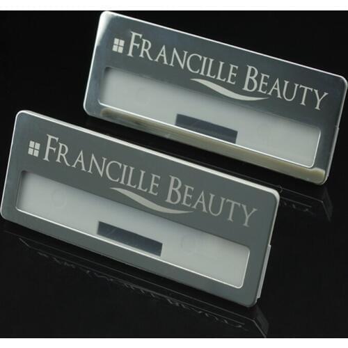 20pcs custom personalized name tag laser print id reusable name badge magnet or pin with stainless steel plate