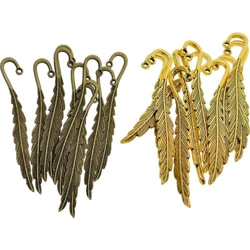 20Pcs Mixed Color(Golden+Antique Bronze) Alloy Feather Bookmark Hooks Beading Book Marks Findings DIY Gifts Making