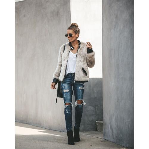 2019 New Arrival WinterWomen Thick Warm Teddy Bear Pocket Fleece Jacket Coat Zip Up Outwear Faux Fur Coat Biker Streetwear