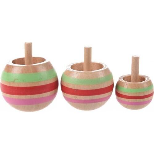 3pcs Wooden Colorful Spinning Top Kids Toy 3 Sizes for Children Above 3 Years Old