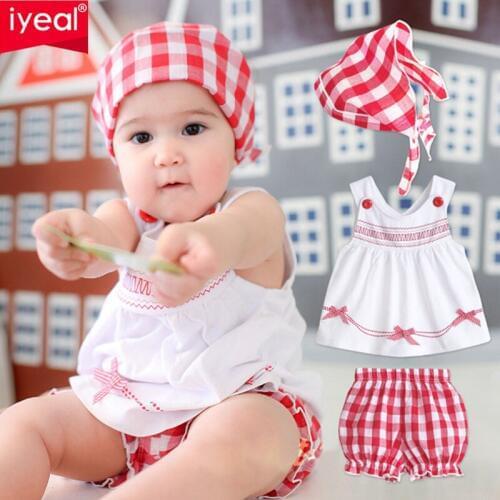 IYEAL 3Pcs Newborn Baby Girl Clothes Infant Short Sleeve Dresses +Shorts +Headband Toddler Baby Clothing Summer Cute Outfits