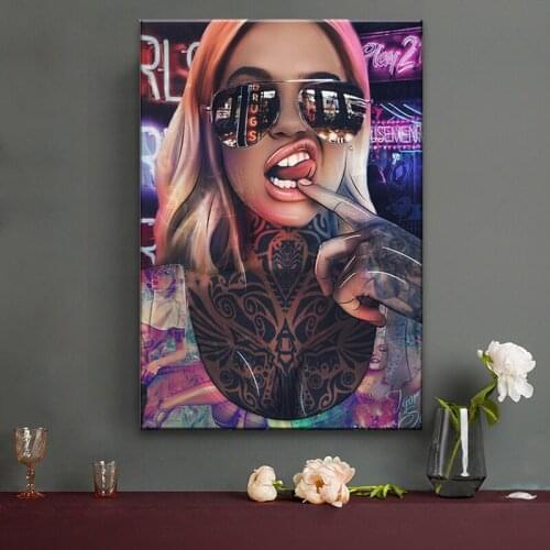 Abstract Sexy Bad Girl Canvas Paintings Graffiti Tattoo Woman Wall Art Canvas Posters and Prints Picture for Living Room