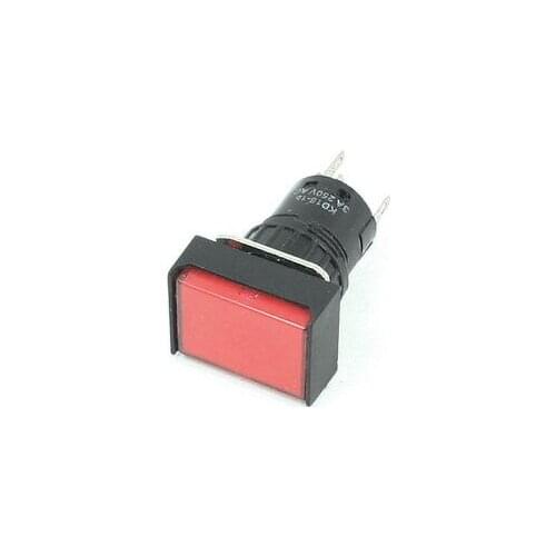 AC 250V 3A Red Lamp Rectangle Cap Panel Latching 16mm Push Button Switch