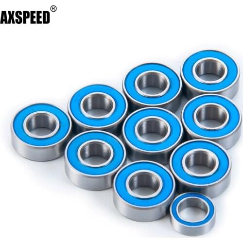 AXSPEED 10Pcs Ball Bearing Kit Chrome Steel Blue Rubber Sealed for Tamiya Lunchbox Grasshopper Hornet RC Car Upgrade Parts