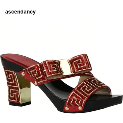 New Design African Slippers Summer High Heels High Quality African Sandals Heels Pumps Red Color Fashion African Wedding Shoes