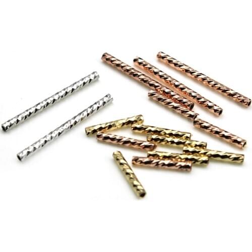 20pcs/lot Pure Copper 24k Gold Metal Screw Thread Tube Charm Beads Loose Spacer Beads For Jewelry Making DIY Bracelet Necklace