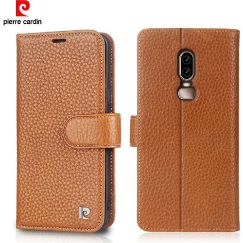 Pierre Cardin Wallet Case For One Plus 6 Coque Luxury Original Genuine Leather Magnetic Flip Cover Case For One Plus 6 Card Slot