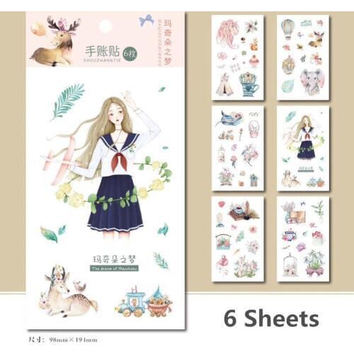 6 Pcs/Set The Dream of Beautiful Girl Decorative Sticker Scrapbooking DIY Diary Album Stickers Label Stationery