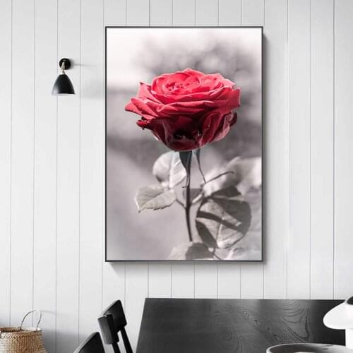 Nordic Red Flower Canvas Painting Rose HD Picture Wall Art Modern Paintings Abstract Flowers Wall Decoration