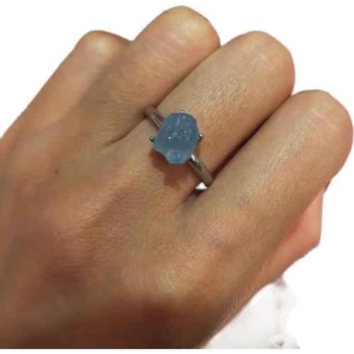 Luxury Female Natural Aquamarine Stone Ring Real 925 Sterling Silver Engagement Ring Charm Square Zircon Wedding Rings For Women