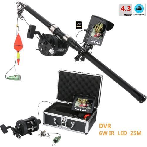 Aluminum alloy Underwater Fishing Video Camera Kit 6W IR LED Lights with 4.3" Inch HD DVR Recorder Color Monitor 25m
