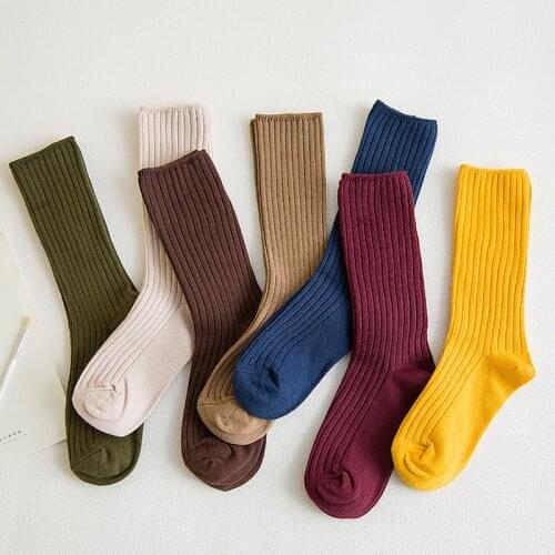 Women Set Cotton Loose Socks Japanese Harajuku RetroHigh School Girls Korean Style Knitting Solid Color Long Black Pink Designer