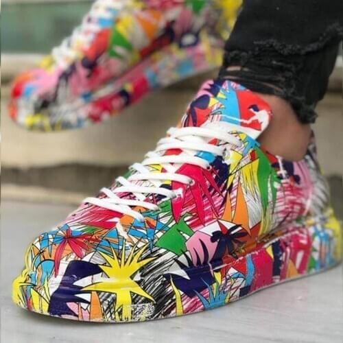 Sneakers For Men color patterned shoes Casual Comfortable Flexible Fashion Leather Walking Shoes