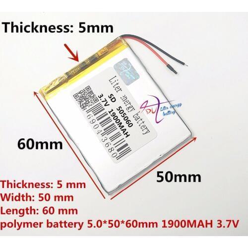 SD505060 505060 3.7v lithium polymer battery 505060 lipo cell 3.7v 1900MAH lithium batery Rechargeable batteries