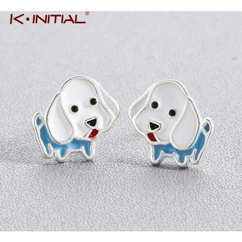 Kinitial Fashion Cartoon Hippie Drip Oil Animal Dog Stud Earrings Tiny Dachshund Earring Cute Women Girl Ear Jewelry Gift