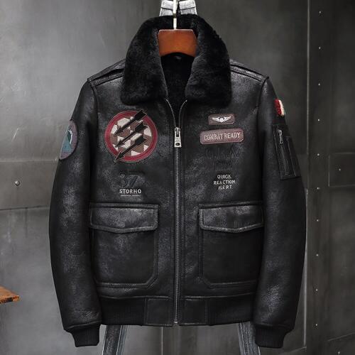2019 New Mens B6 Shearling Jacket Sheepskin Coat Leather Jacket Mens Fur Coat Badge A2 Airforce Flight Coat