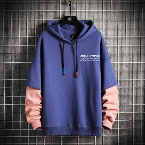 GlacialWhale Fake 2 piece design Mens Hoodies 2021 Hip Hop Sweatshirts Japanese Streetwear Patchwork Blue Hoodie Men Sweatshirt