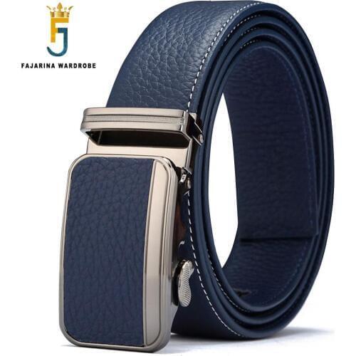 FAJARINA Mens Top Quality Pure Cowhide Belts Fashion 100% Genuine Leather Cover Automatic Blue 3.5cm Width Belt Men N17FJ417