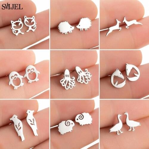 Multiple Octopus Earrings Women Female Stainless Steel Animals Cute Goose Bear Sheep Wolf Rhinoceros Earring Jewlery Pendientes