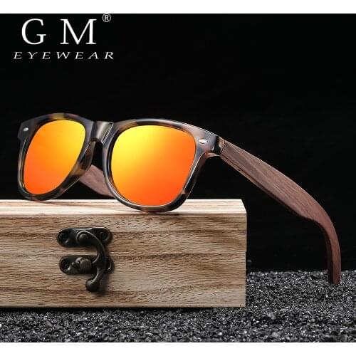 GM Wooden Polarized Sunglasses Tortoiseshell Mirror Lens Vintage Sun Glasse For Women Men Wood Temples S7066
