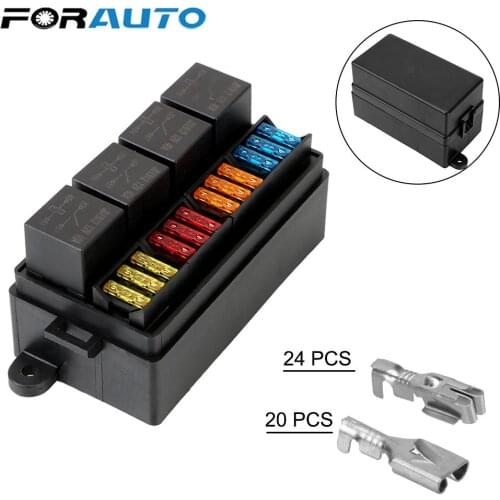 Plastic Cover with Spade Terminals for Auto Car Truck Trailer Fuse 4Pin 12V 40A Relays 12 Way Blade Fuse Holder Box