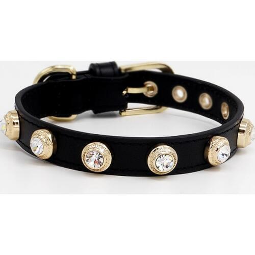 Luxuries Dog Cat Collar Bling Czech Rhinestone Necklace Custom Designer Genuiner Leather Pet Collar Crystal Pure Handmade