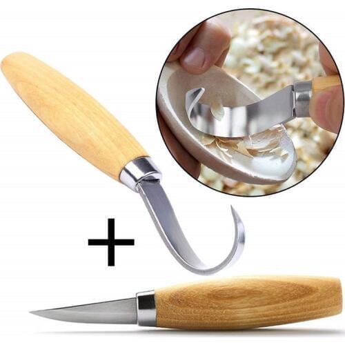 New 2PCS/Set Wood Carving Cutter Woodwork Sculptural DIY Wood Handle Spoon Carving Knife Woodcut Tools Kit