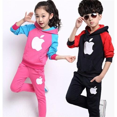 Toddler kids hoodie sweatshirt pants set little apple tops pants clothes set for 3-12yrs children boys girls outerwear set