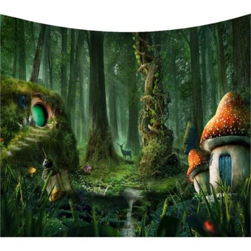 Creative 3D Printing Mushroom House Tapestry Wall Hanging Bed Spread Beach Towel Table Cloth Yoga Mat 250CM*180CM Large Size