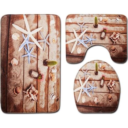 Beach View Bathroom Water Absorption Decoration Bathroom Non-slip Floor Mat Toilet Three-piece Bathroom Three-piece Set Yeezy