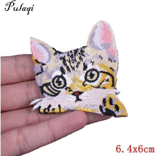 Pulaqi High Quality Embroidered Pocket Cat Patch Iron On Pocket Cat Patches For Clothing Top Cat Pocket