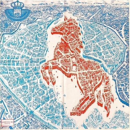 53CM Twill Silk Scarf Woman Horse Map Print Square Scarves Bandana Small Hijab Foulards Lady Tie Headband Lady Neckerchief