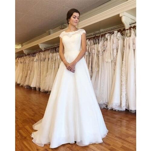Vintage Cap Sleeves Lace Wedding Dresses A-line Bridal Dress Full Length White Ivory Vestido De Novia 2021 Hot Sale Wedding Gown
