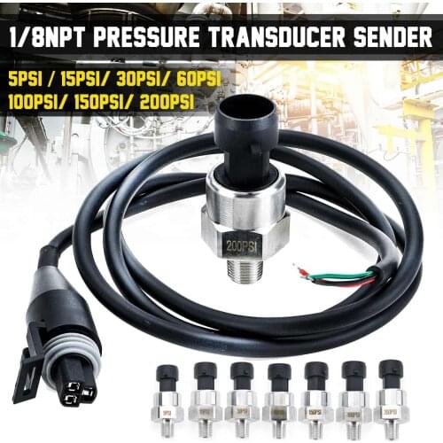 1m 5V 1/8NPT Stainless Steel Fuel Pressure Transducer Sender For Oil Air Water 5 15 30 60 100 150 200 Psi