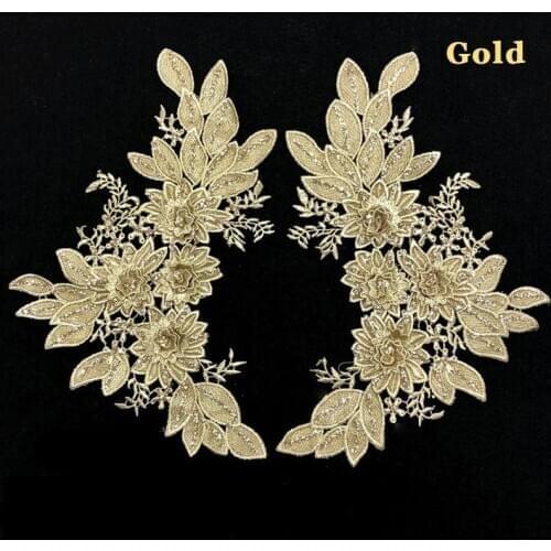 1Pairs Silver Champagne Gold Lace Applique Sewing on Patches on clothes 3D Flower Stickers Suit Embroidery Applique DIY Cloth