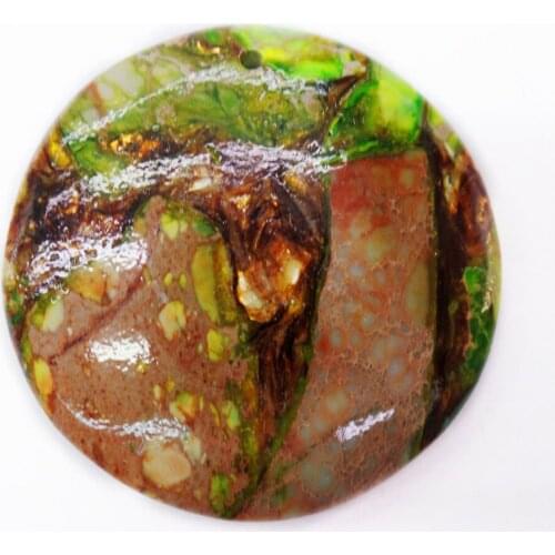 1Pcs 40x8mm Wholesale Green And Bronze Sea Sediment Jasper & Pyrite Round Pendant Bead DIY Jewelry Accessories S968