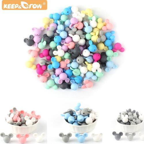 Keep&Grow 10pcs Mickey silicone Beads Mouse Cartoon BPA Free Teether Toy Accessories For DIY Necklace Pendant Baby Products