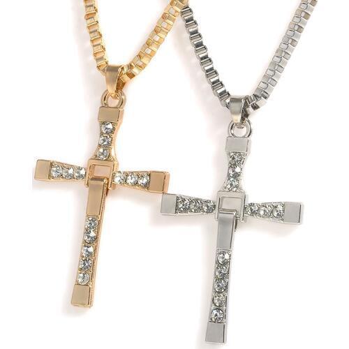 12 Pcs/lot Punk Fast and Furious 8 Long Pendant Necklaces Wholesale Dominic Toretto / Vin Diesel Cross Necklace for Men