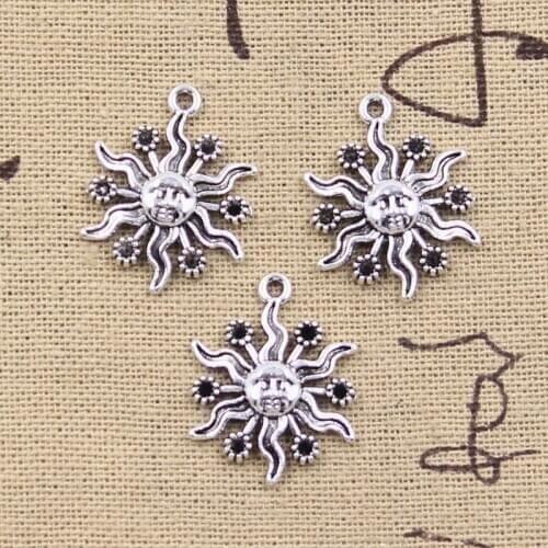15pcs Charms Sun Sunlight Sunshine 24x18mm Antique Silver Color Pendants Making DIY Handmade Tibetan Finding Jewelry
