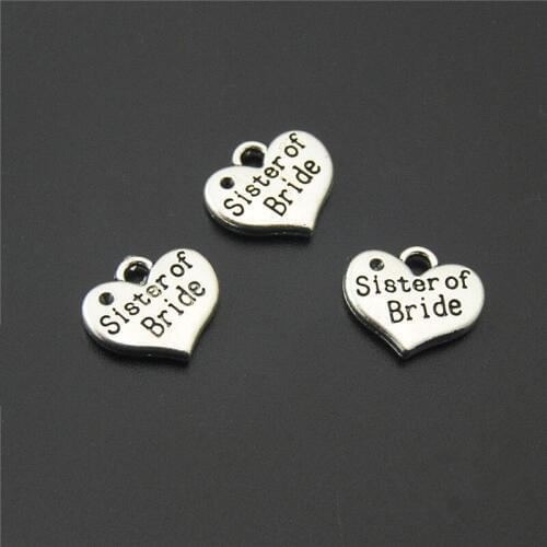 20PCS Silver Color Heart Word Sister Of Bride Charms DIY For Bracelet Necklace A2191