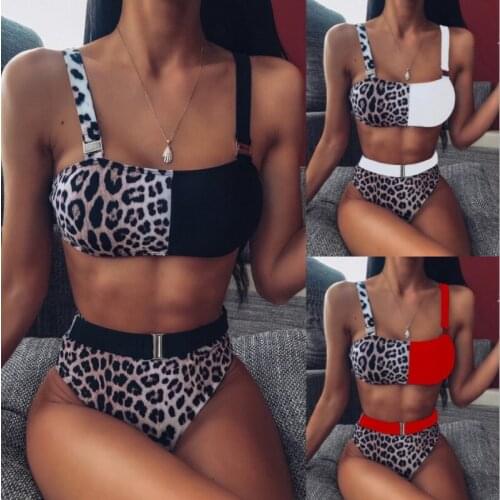 2021Leopard Sexy Women High Waist Bikini Swimsuit Swimwear Female Bandeau Thong Brazilian Biquini Bikini Set Bathing Suit Bather