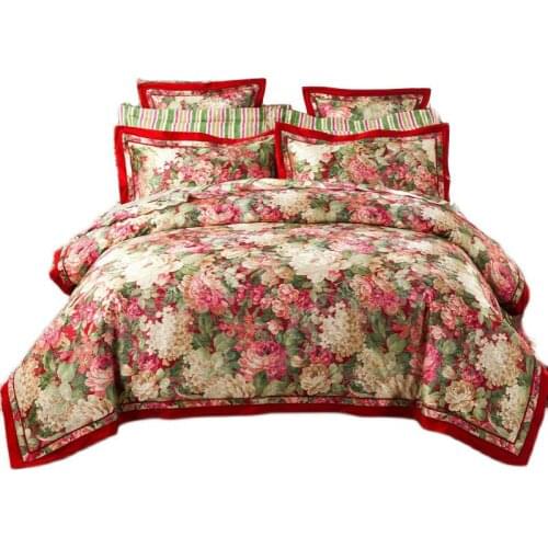 Exquisite European Style Pure Cotton Satin Jacquard Gorgeous Flowers Bedding Set Duvet Cover Sheet Pillowcase King Queen 4 Pcs