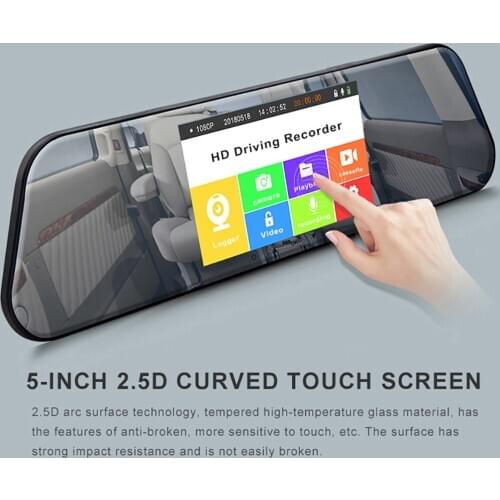 5 Inch IPS Touch Screen Mirror Video Car DVR Recorder E5 Dual Lens Driving Camera Recorder Wide Angle Night Vision Dash Cam